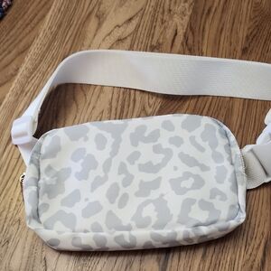 White and Gray Animal Print Belt Bag